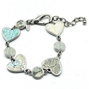 Viva Beads Heart Link Bracelet Multicolor Pastel Enamel Silver Tone Love
